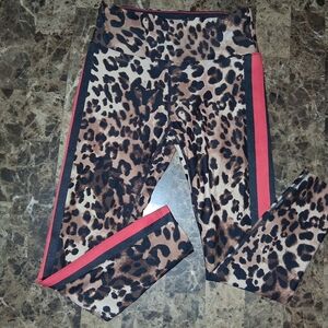 Calvin Klein Leopard Print Leggings with Red and Black Accents